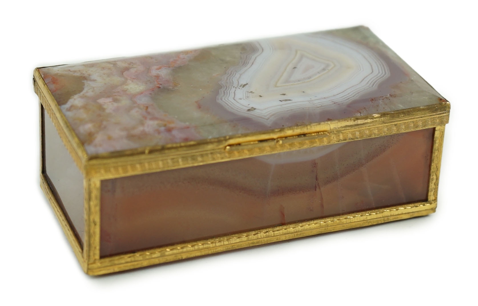 A German gold mounted banded agate rectangular snuff box